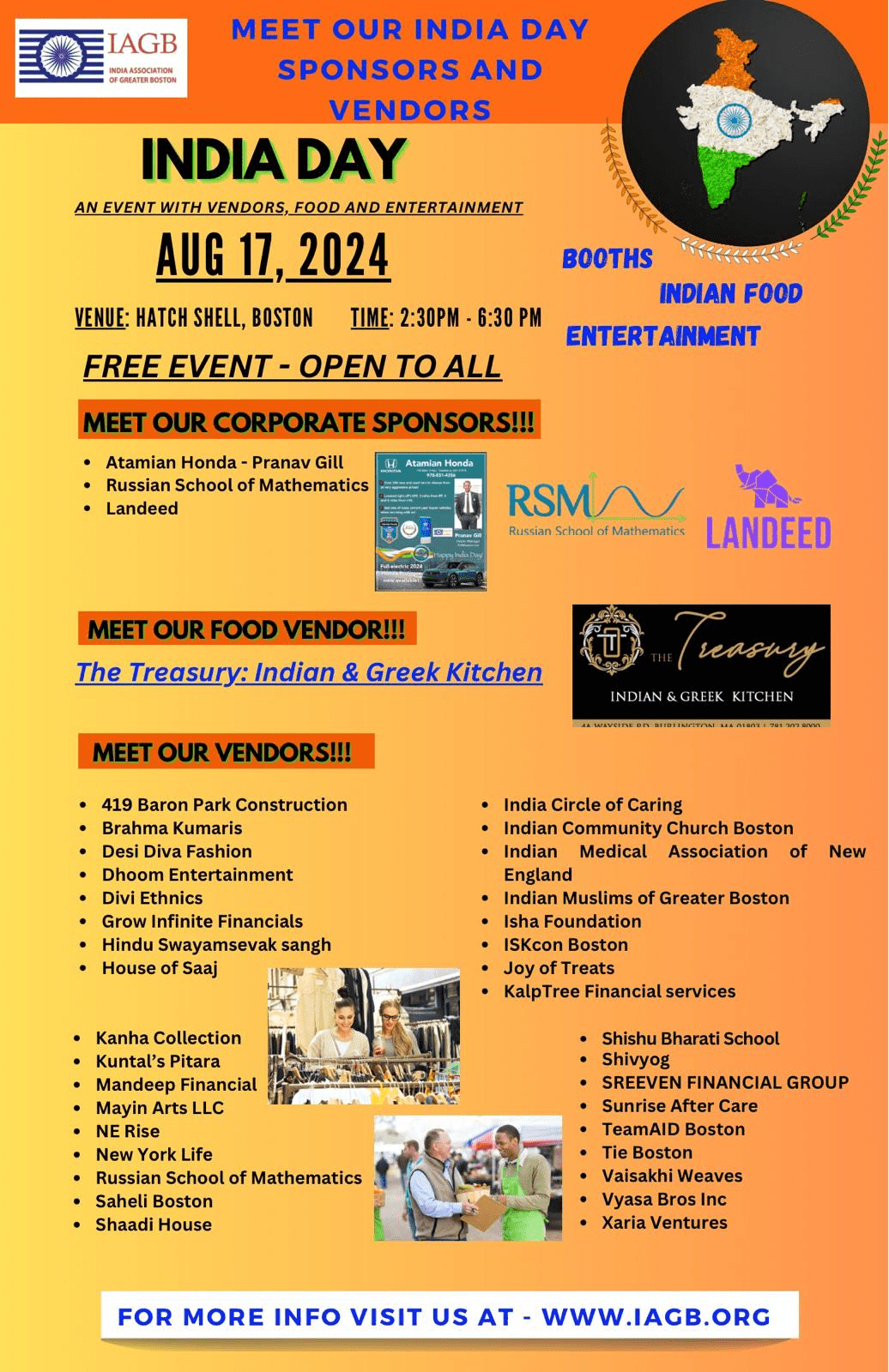 India Day 2024 Vendors + Sponsors flyer